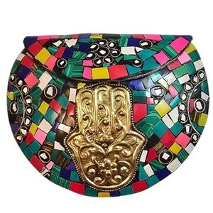 Romla Hand-Made Mosaic Clutch/Bag with Gold Accent. beautiful!  NEW!